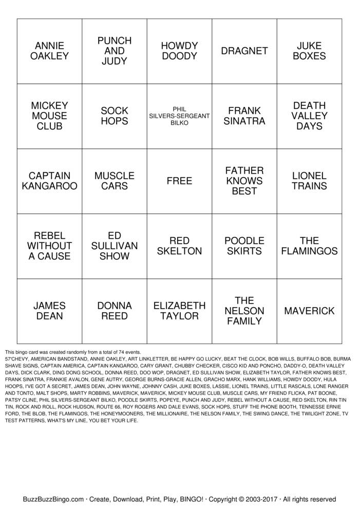 FABULOUS 50s Bingo Cards to Download, Print and Customize!