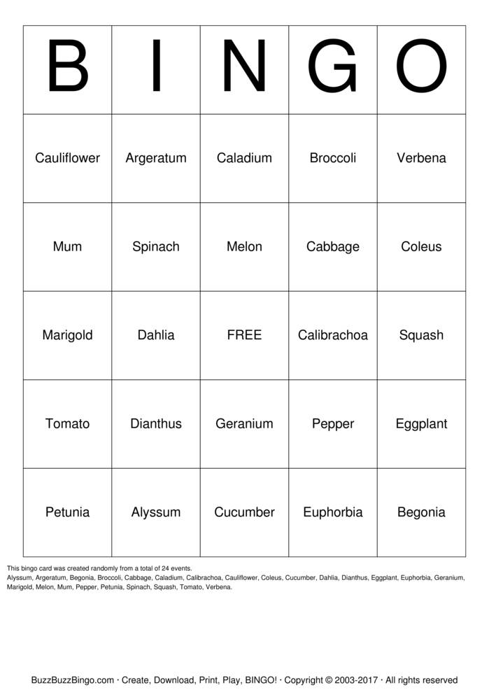 Garden Bingo Cards to Download, Print and Customize!