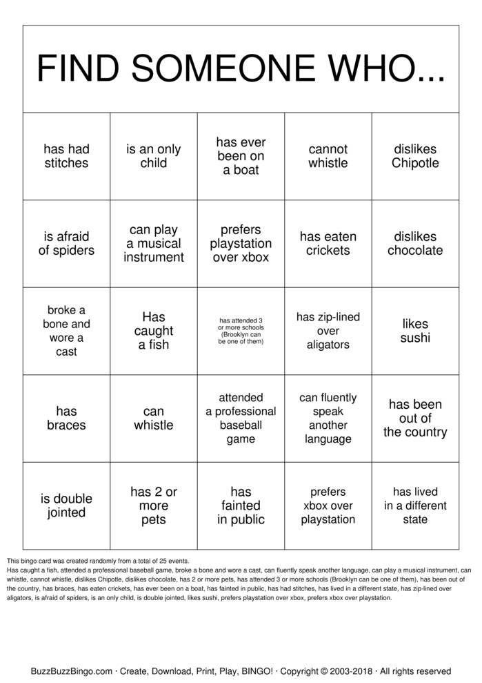 Download Free Getting to Know you! Bingo Cards