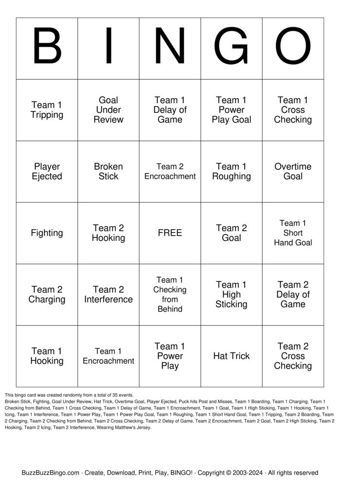 Hockey Bingo Cards to Download, Print and Customize!