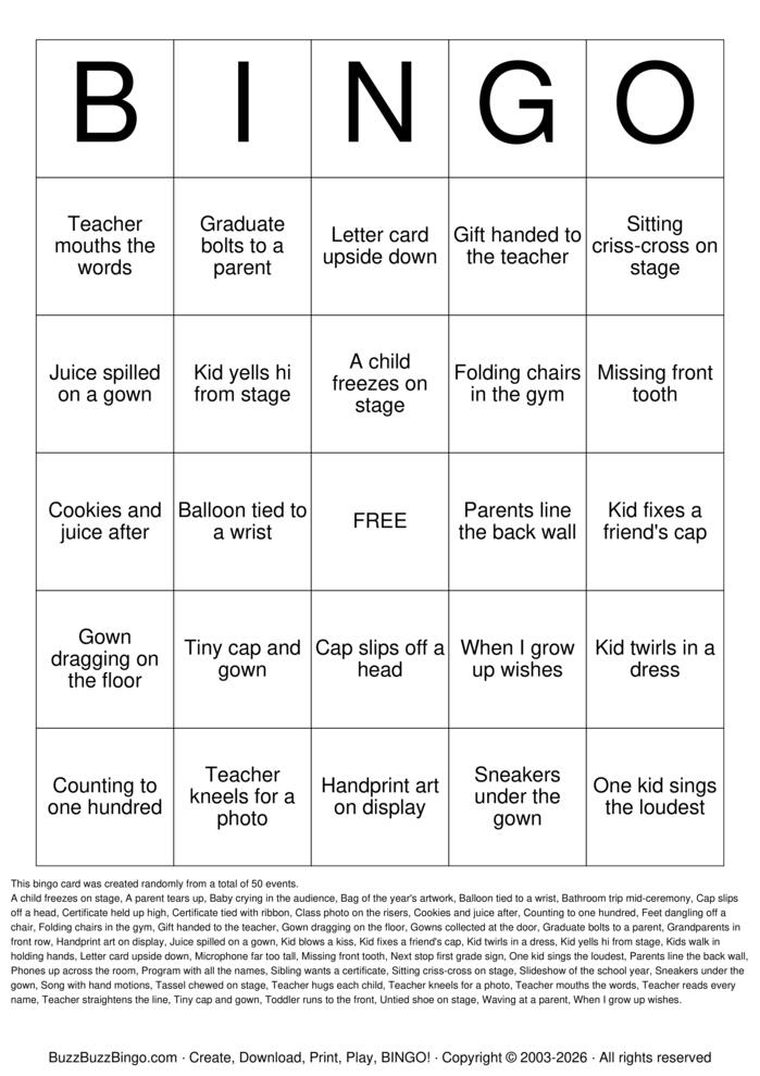 Download Free Kindergarten Graduation Bingo Cards Download Free Kindergarten Graduation Bingo Cards