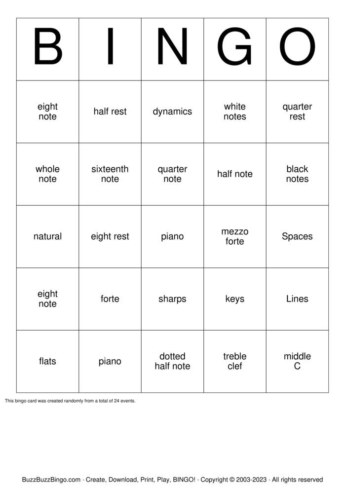 MUSICAL BINGO Bingo Cards to Download, Print and Customize!