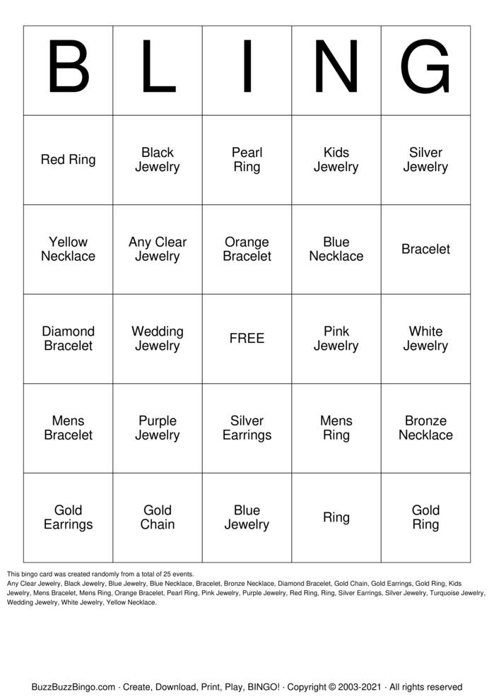 Download Free Nitas Jewels Paparazzi BLINGO Bingo Cards