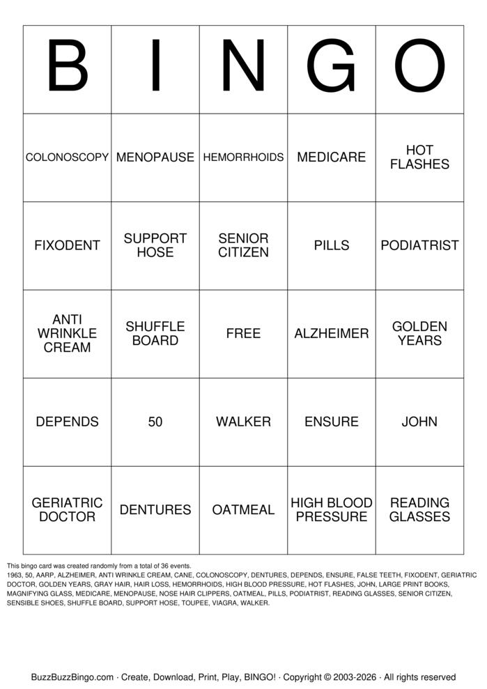 Download Free OVER THE HILL Bingo Cards Download Free OVER THE HILL Bingo Cards