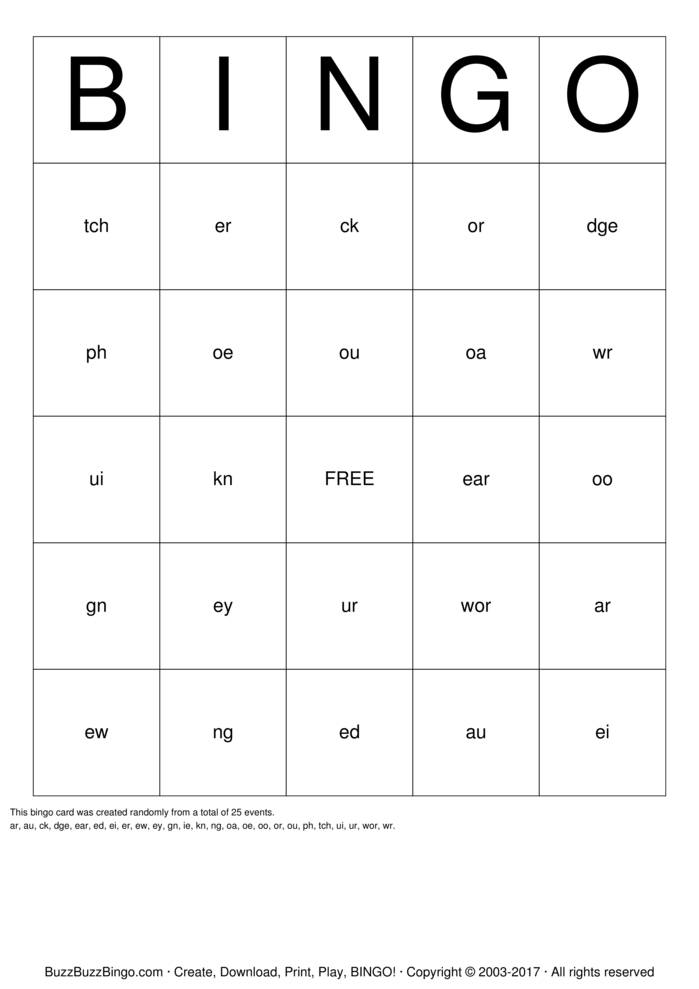 Download Free Phonogram Bingo Cards