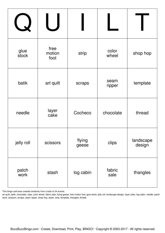 Quilt Bingo Cards to Download, Print and Customize!