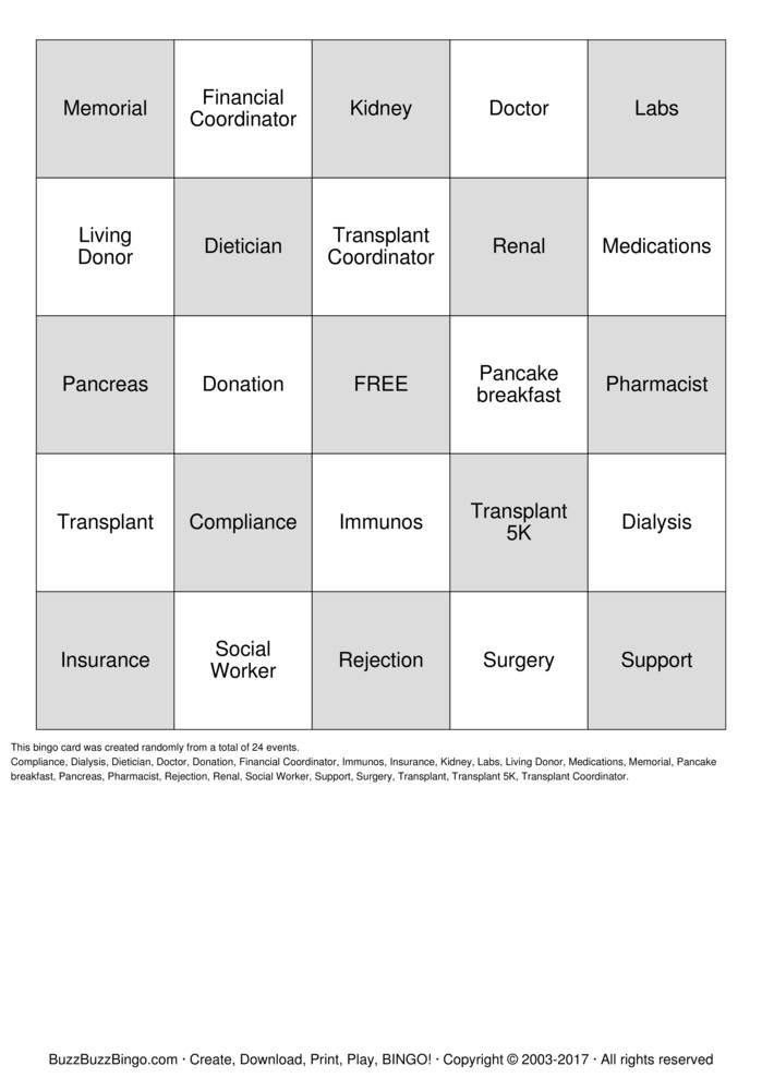 Download Free RENAL Bingo Cards