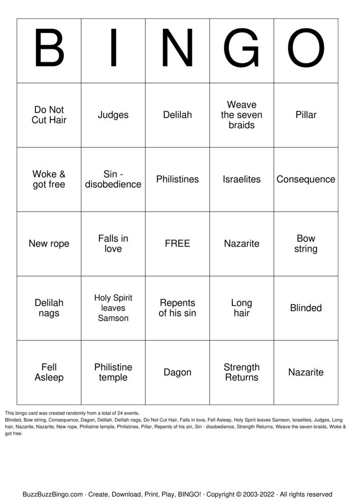 Download Free SAMSON Bingo Cards Download Free SAMSON Bingo Cards