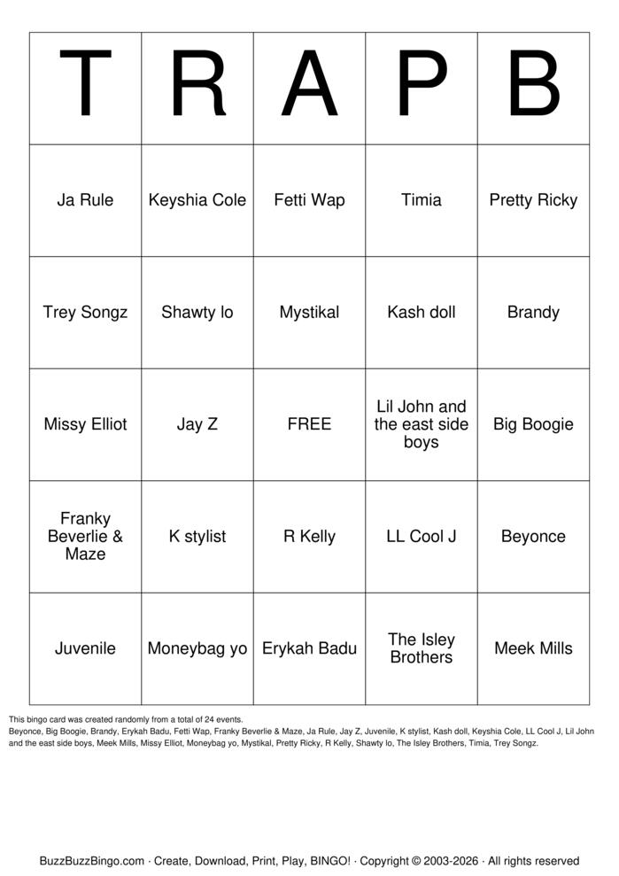 Download Free Trap bingo 4 Bingo Cards Download Free Trap bingo 4 Bingo Cards