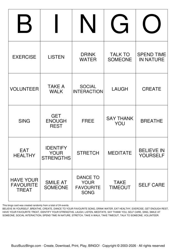 Download Free WELLBEING Bingo Cards
