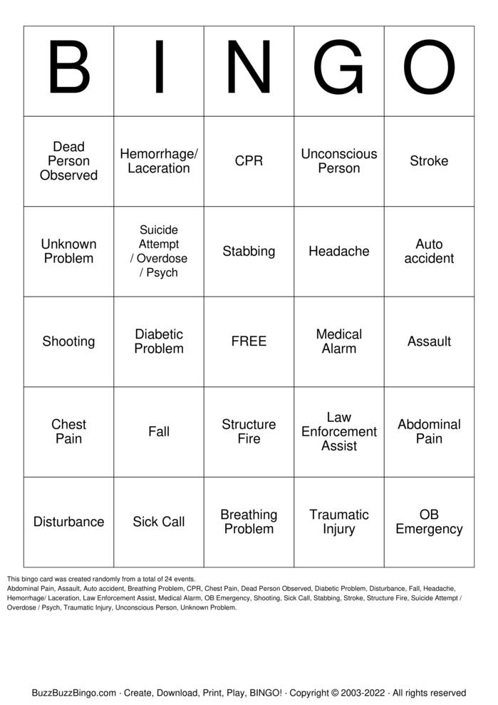 Download Free 911 Bingo Bingo Cards
