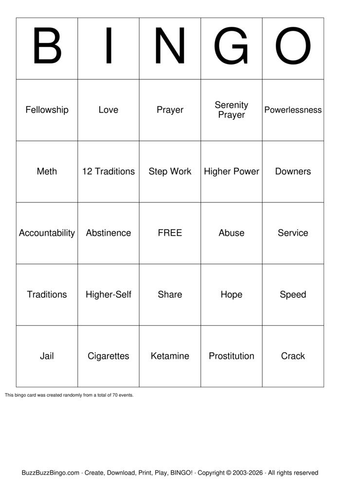 Download Free Alcoholics Anonymous Bingo Cards