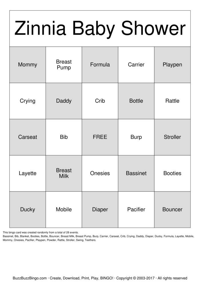Download Free Baby Shower Bingo Cards