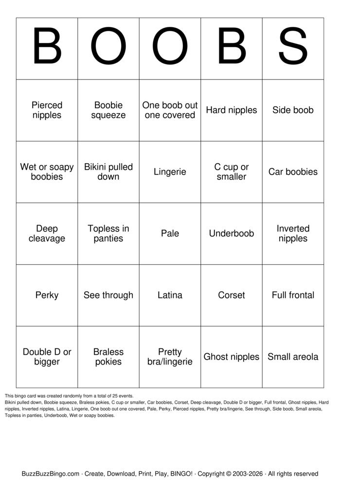 Download Free Boobs Bingo Cards