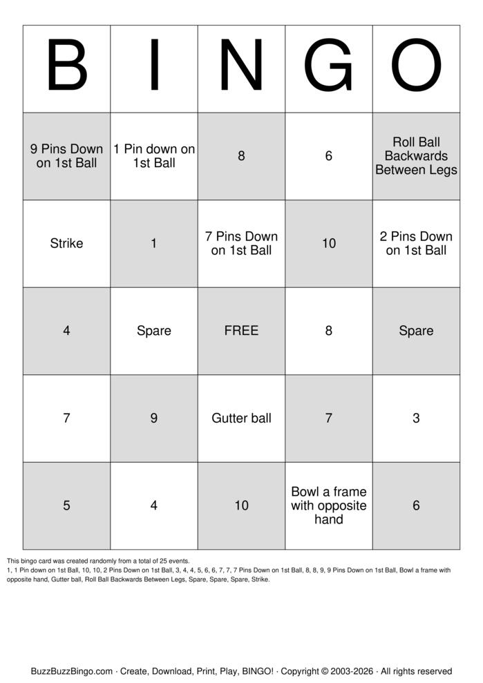 Download Free Bowling Bingo Cards Download Free Bowling Bingo Cards