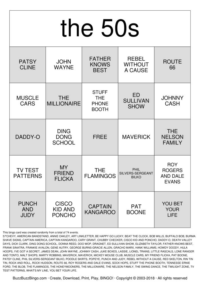 FABULOUS 50s Bingo Cards to Download, Print and Customize!