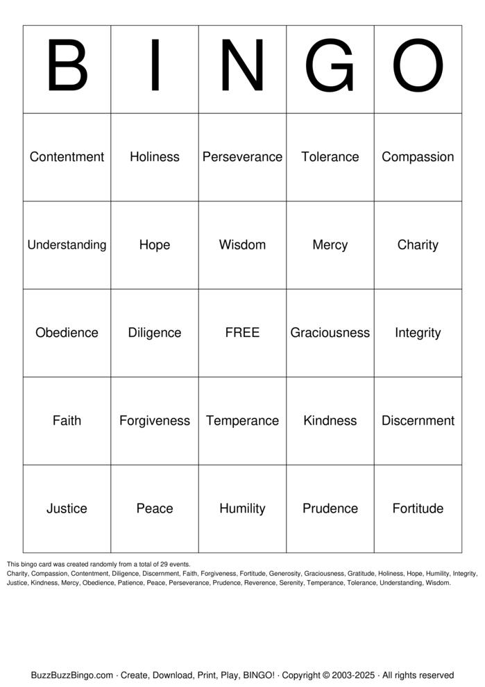Download Free Forgiveness Bingo Cards