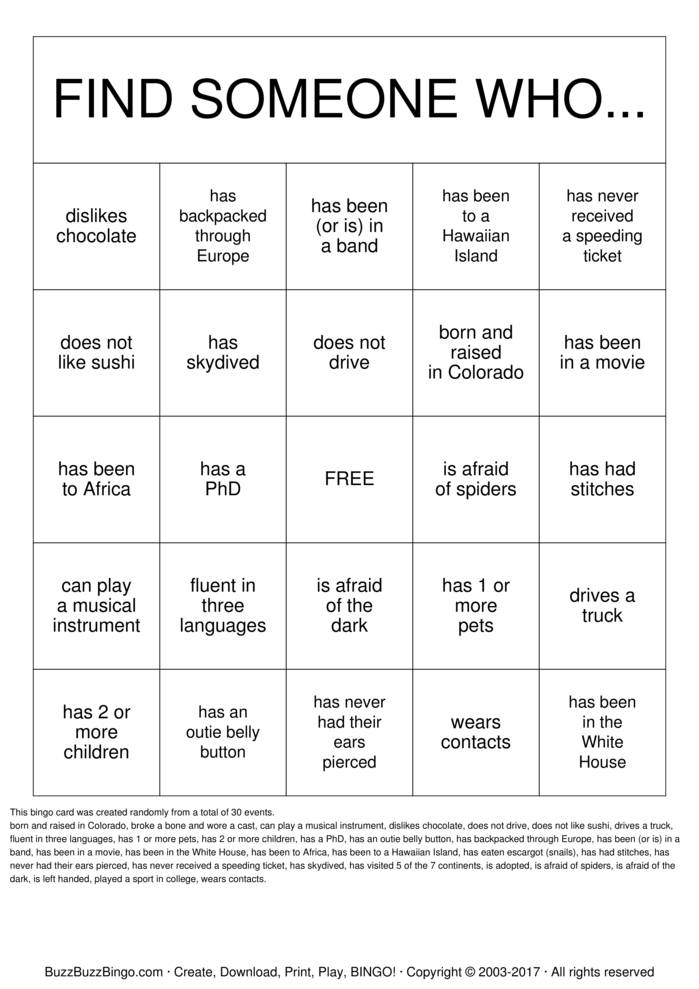 Download Free Getting to Know You! Bingo Cards