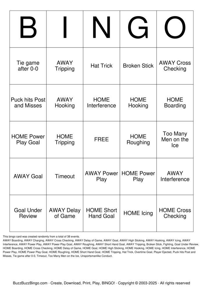 Download Free Hockey Bingo Cards