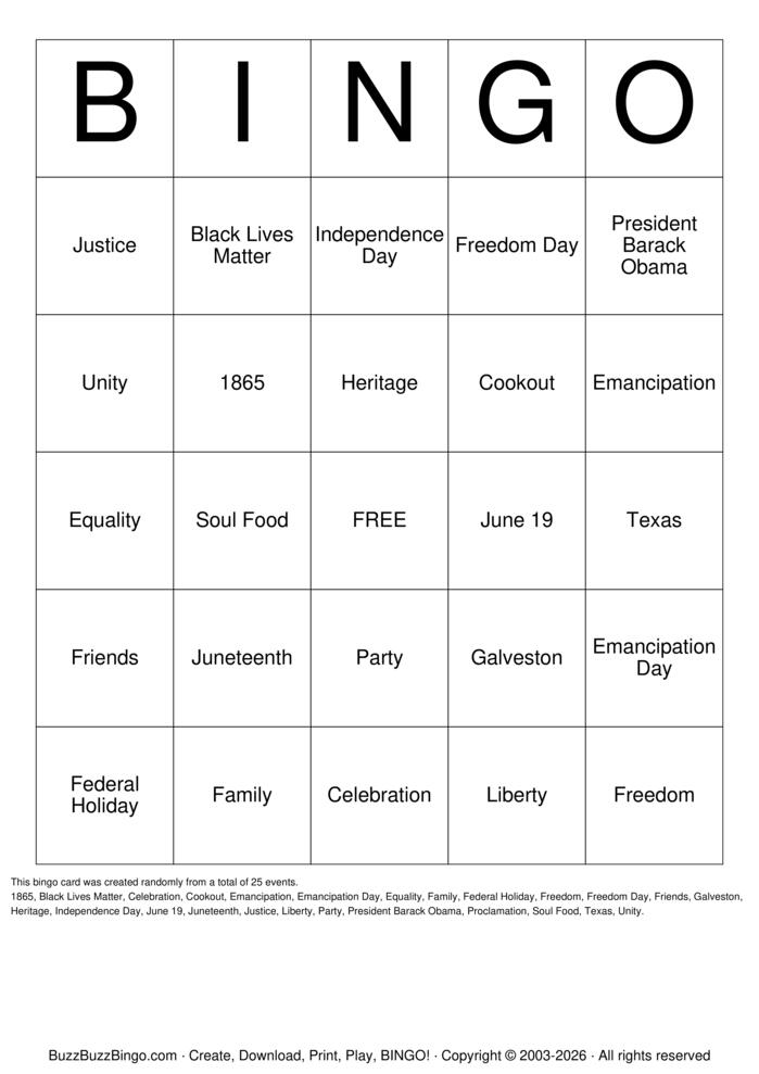 Download Free Juneteenth Bingo Cards Download Free Juneteenth Bingo Cards