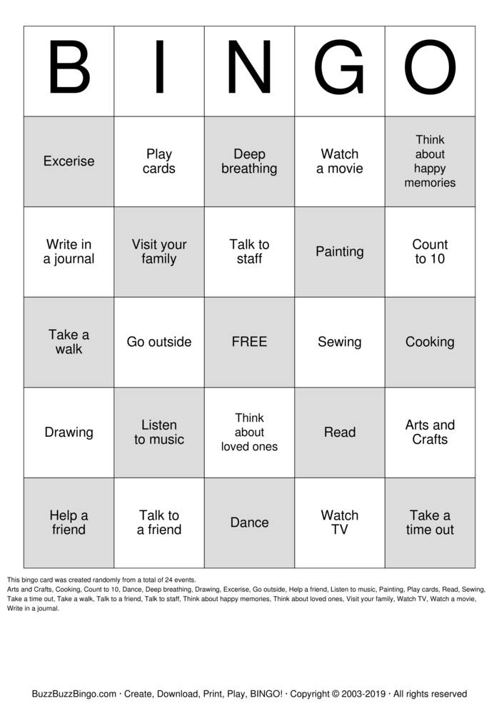 Download Free Mindfulness Coping Skills Bingo Bingo Cards