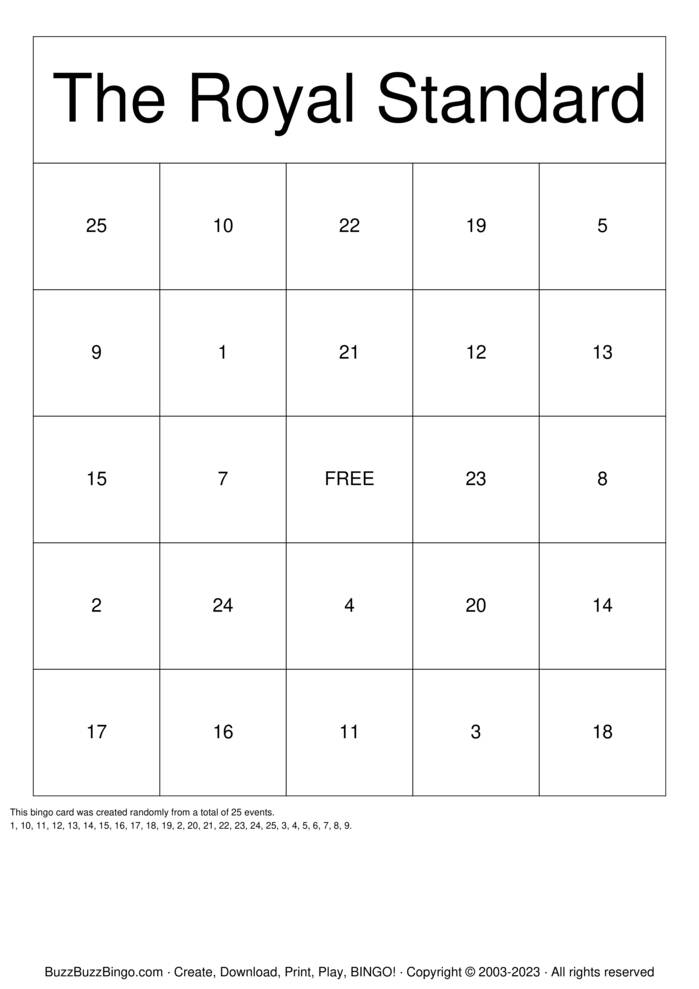 Download Free Numbers 1-25 Bingo Cards