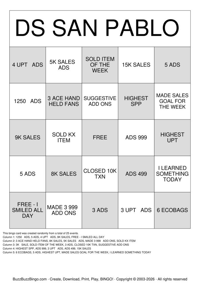 Download Free Retail  Bingo Cards