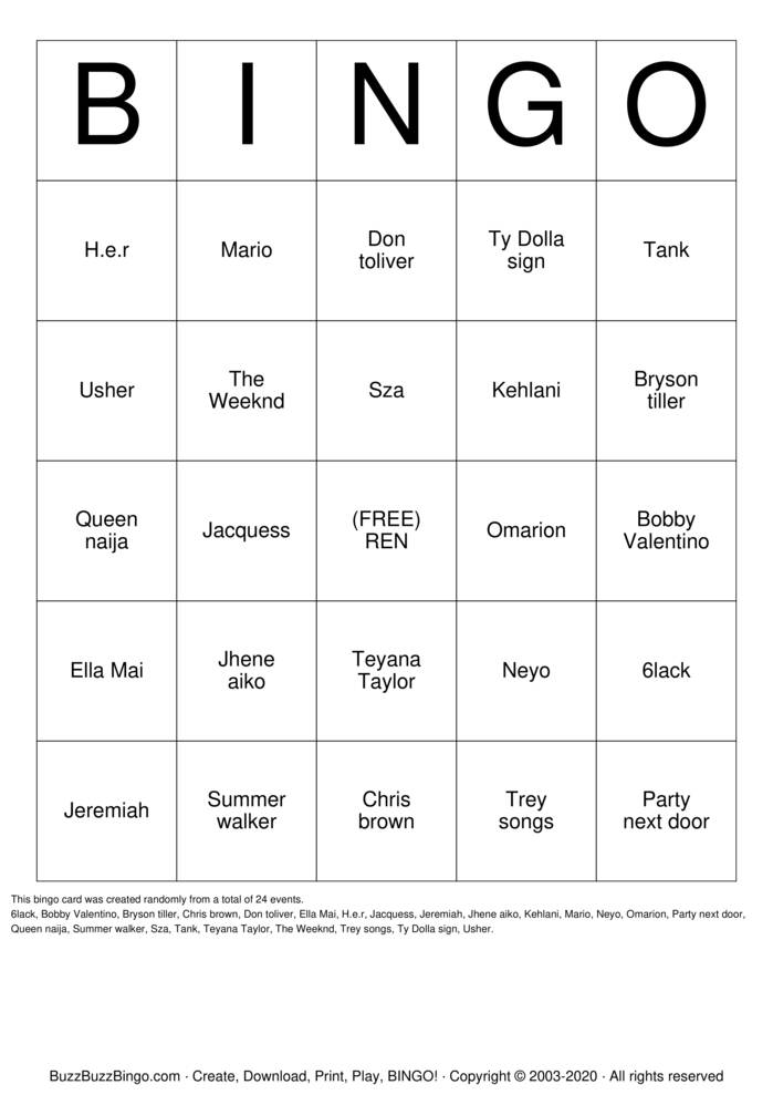 Download Free Trap bingo Bingo Cards