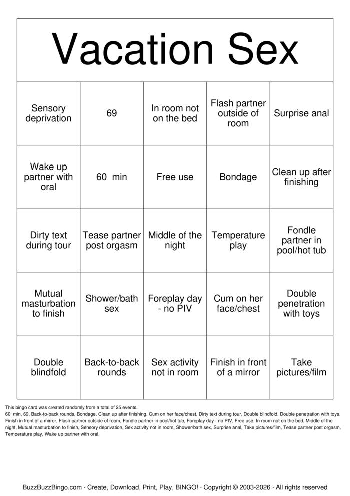 Download Free Vacation Sex Bingo Cards Download Free Vacation Sex Bingo Cards