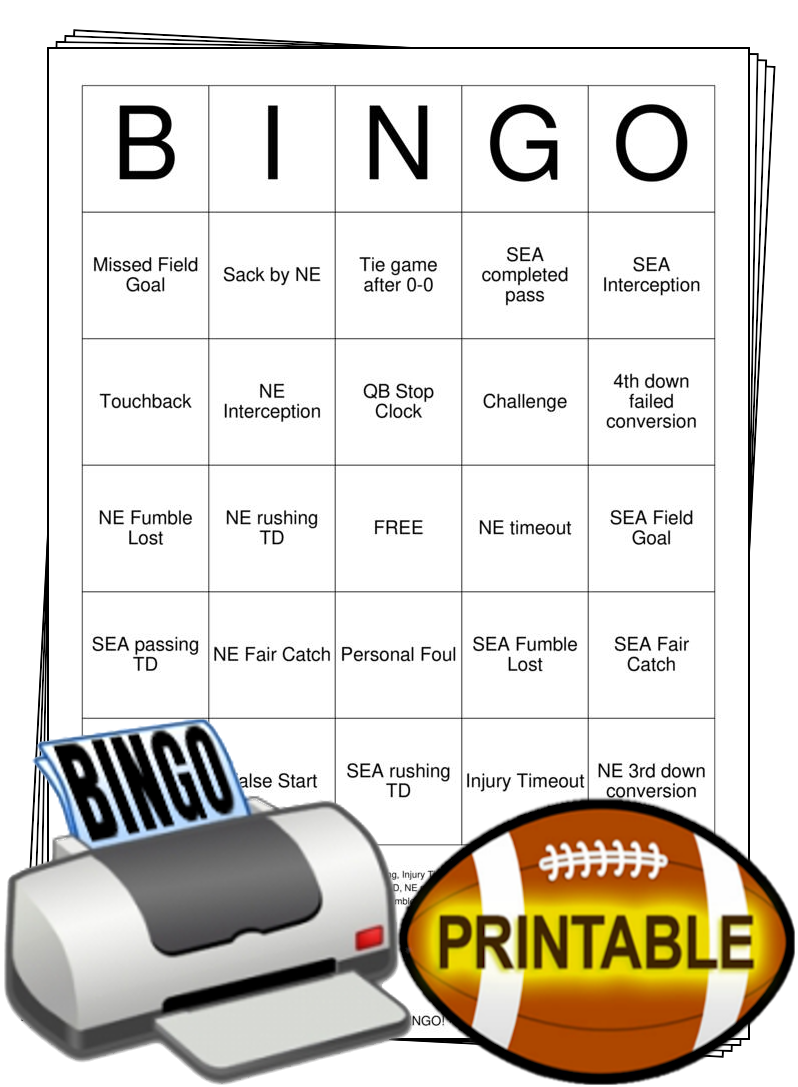 2026 Superbowl Bingo Cards