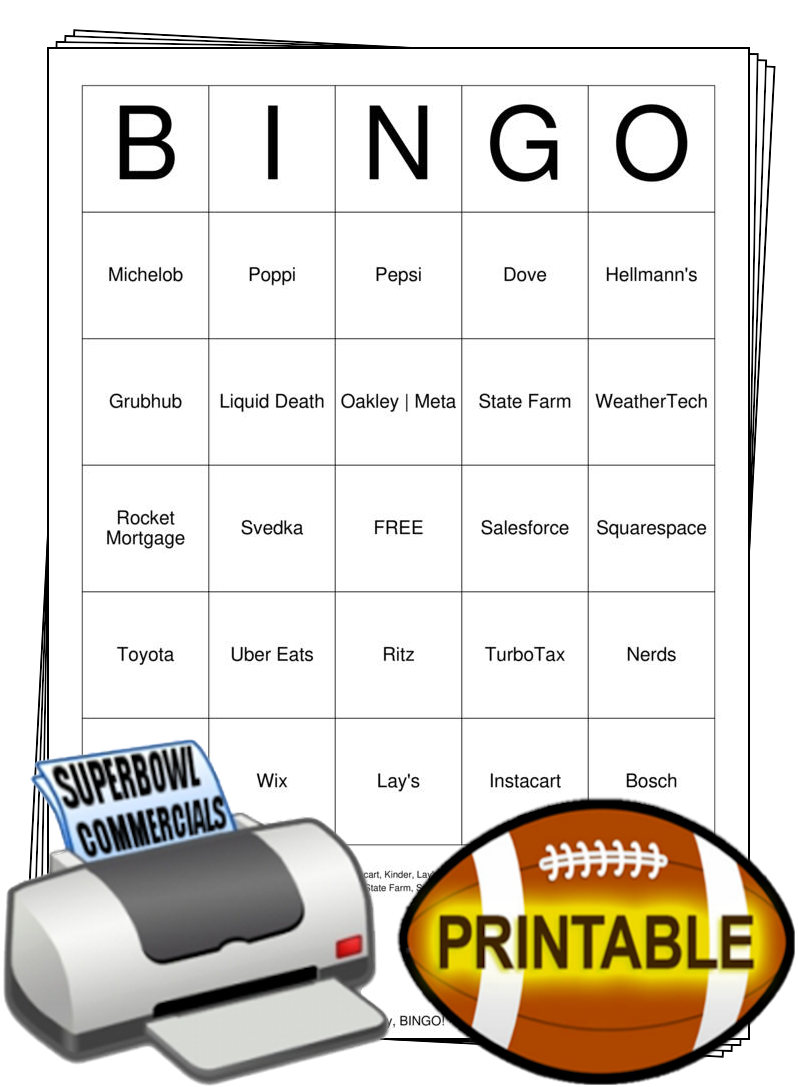 2026 Superbowl Commercials Bingo Cards